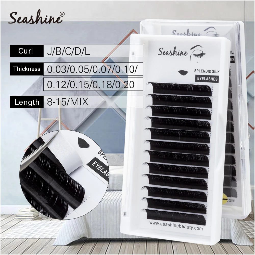 Seashine False Eyelash Extension Silk Cilios Soft Faux Mink Eye lash Extensions C/D Curl Individual Lashes | Красота и здоровье