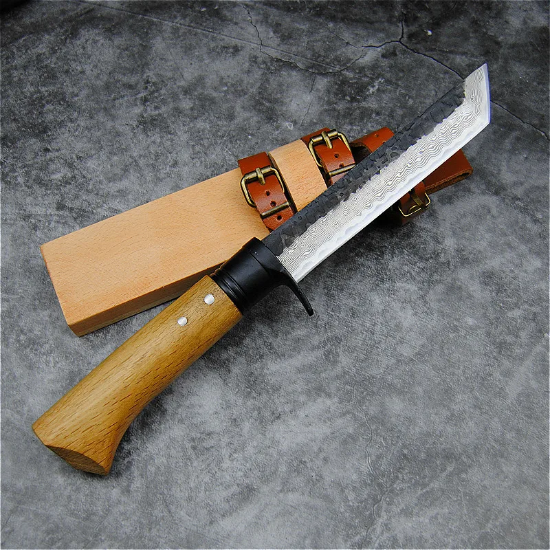 Японский самурайский стиль Кованое D2 стальное прямое лезвие 59HRC Открытый Кемпинг