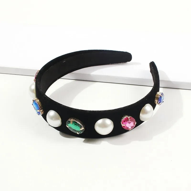 Женские черные повязки на голову для женщин большой жемчужный обруч волос