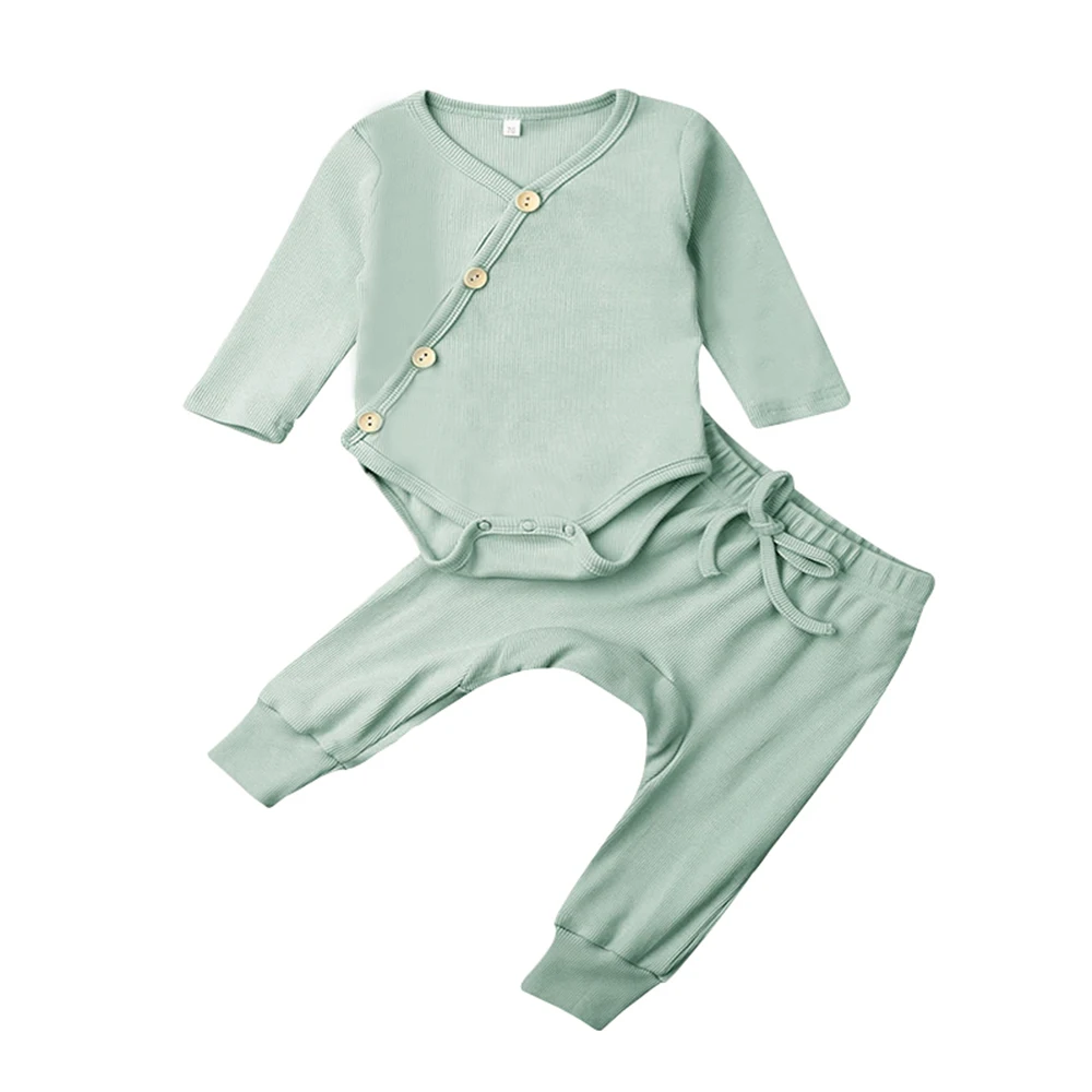 

Комплект летней детской одежды из 2 предметов, хлопковые комбинезоны с длинным рукавом и пуговицами, брюки, комплект одежды из двух предмето...