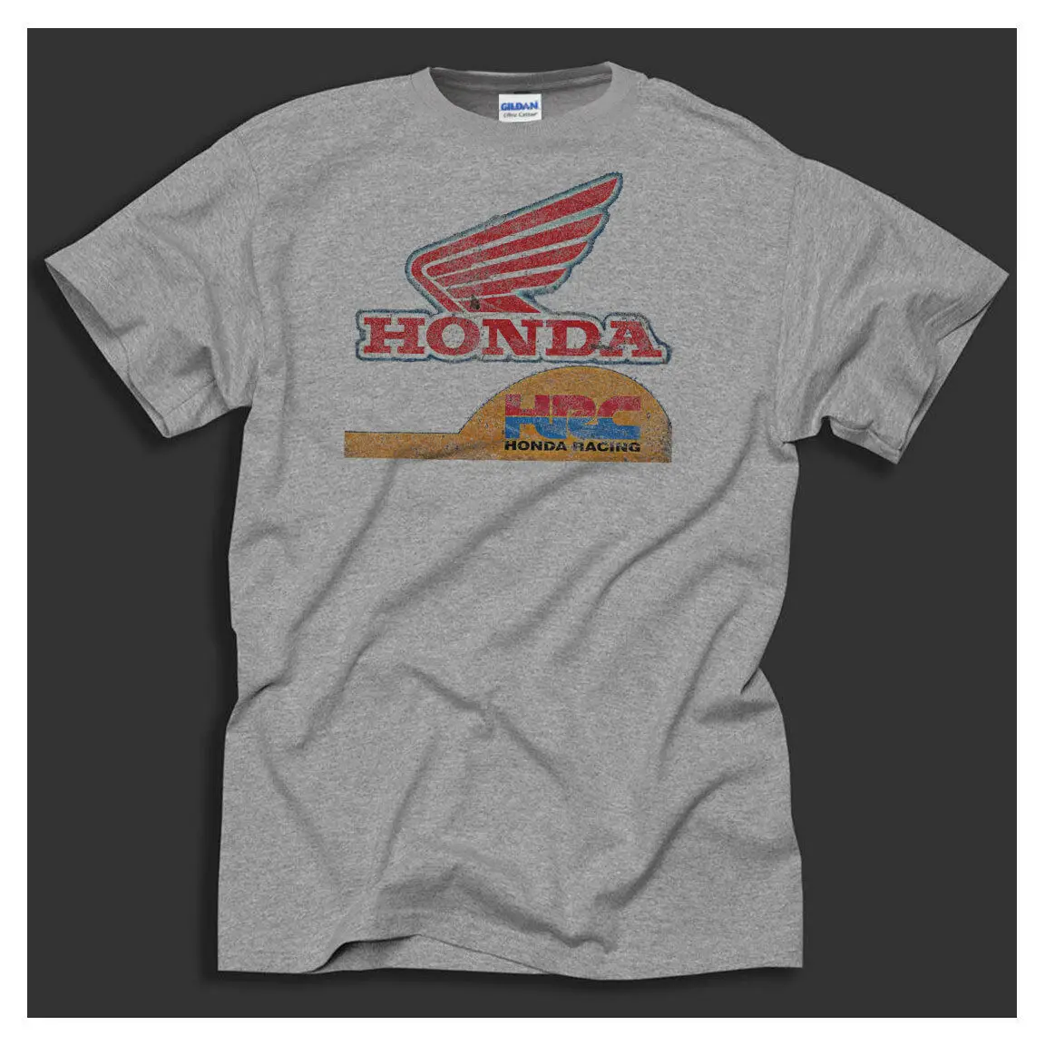 Спортивная серая футболка с классическим принтом Honda Racing Retro Track Team