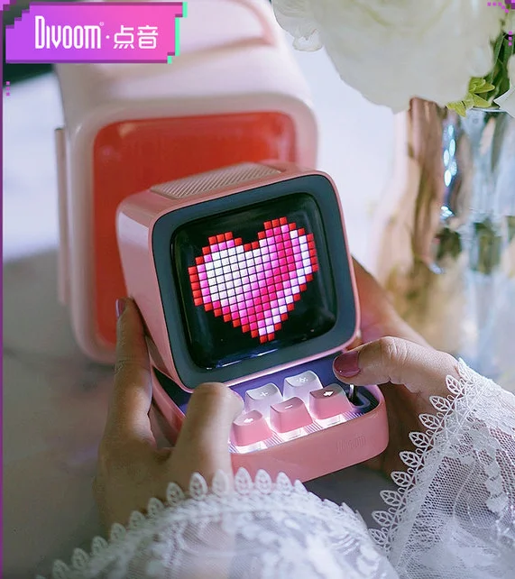 Divoom DITOO Pixel Bluetooth Wireless Speaker Cherry blossom Pink Mechanical retro mini computer model Smart alarm clock | Электроника