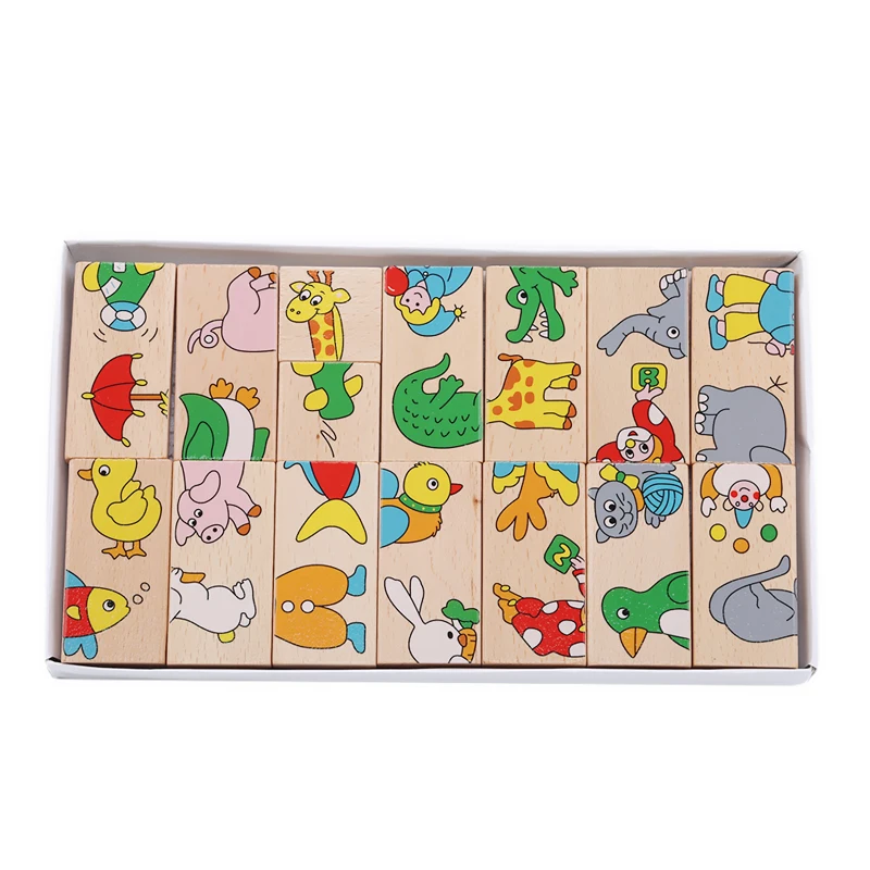 

28pcs Wooden Domino Fruit Animal Recognize Blocks Dominoes Games Jigsaw Montessori Children Learning Education Puzzle Baby Toy