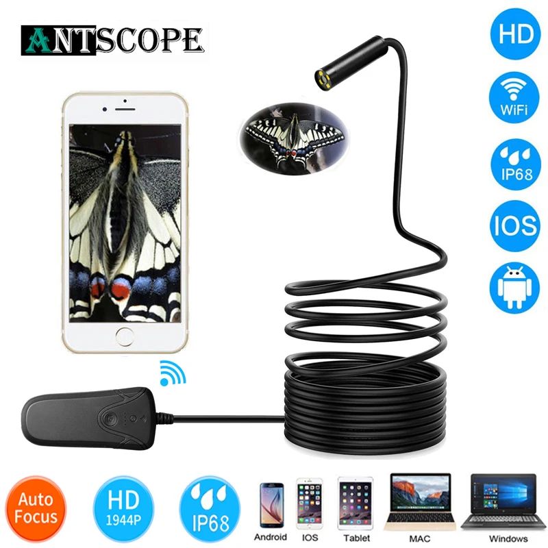 Antscope 1944P HD Водонепроницаемый Wifi эндоскоп камера 5,0 мегапикселей Автофокус мини Инспекционная камера бороскоп для IOS/Android 24