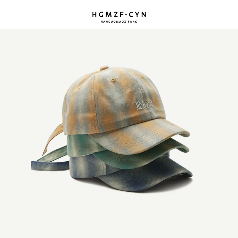 Бейсболки в клетку из хлопчатобумажной ткани с вышитым лозунгом | Аксессуары для