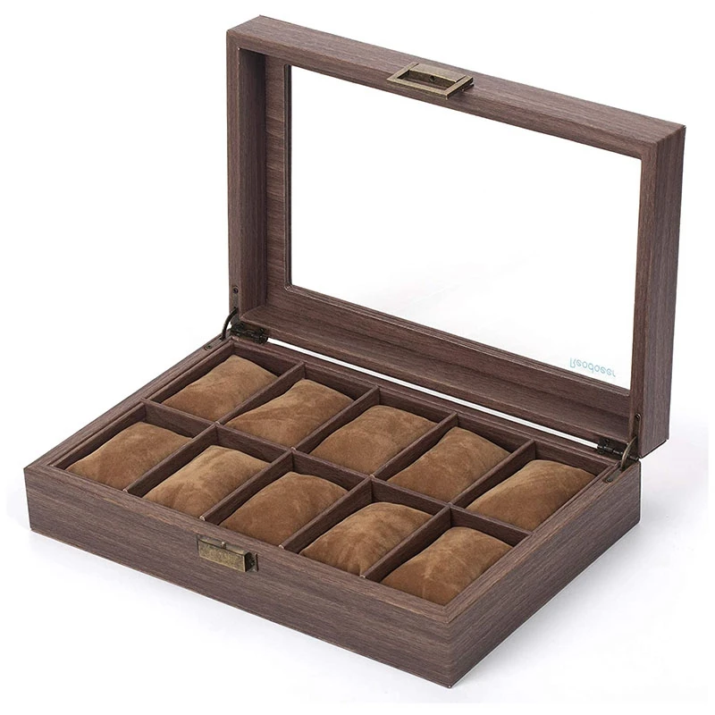 

12 Slot PU Leather Watch Box Organizer Watch Case with Glass Top