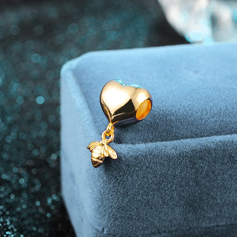

Pendant Hot Sale Golden Bee 925 Sliver Love Heart Charms Beads Fit Original Sterling Bracelets Bangle Cute Jewelry for women diy
