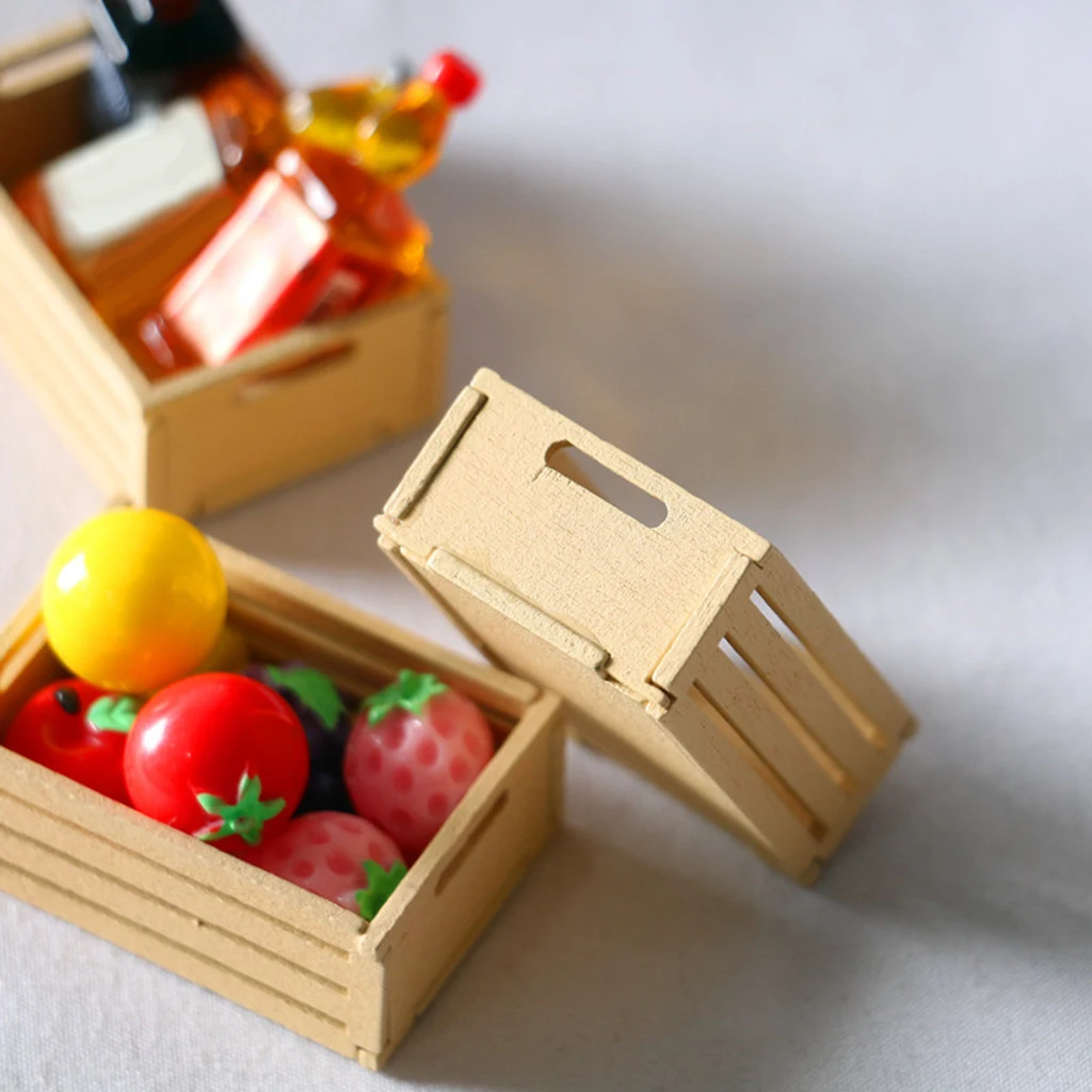 

Wooden Doll House Furniture Kitchen Fruits Storage Basket Frame Doll Decor