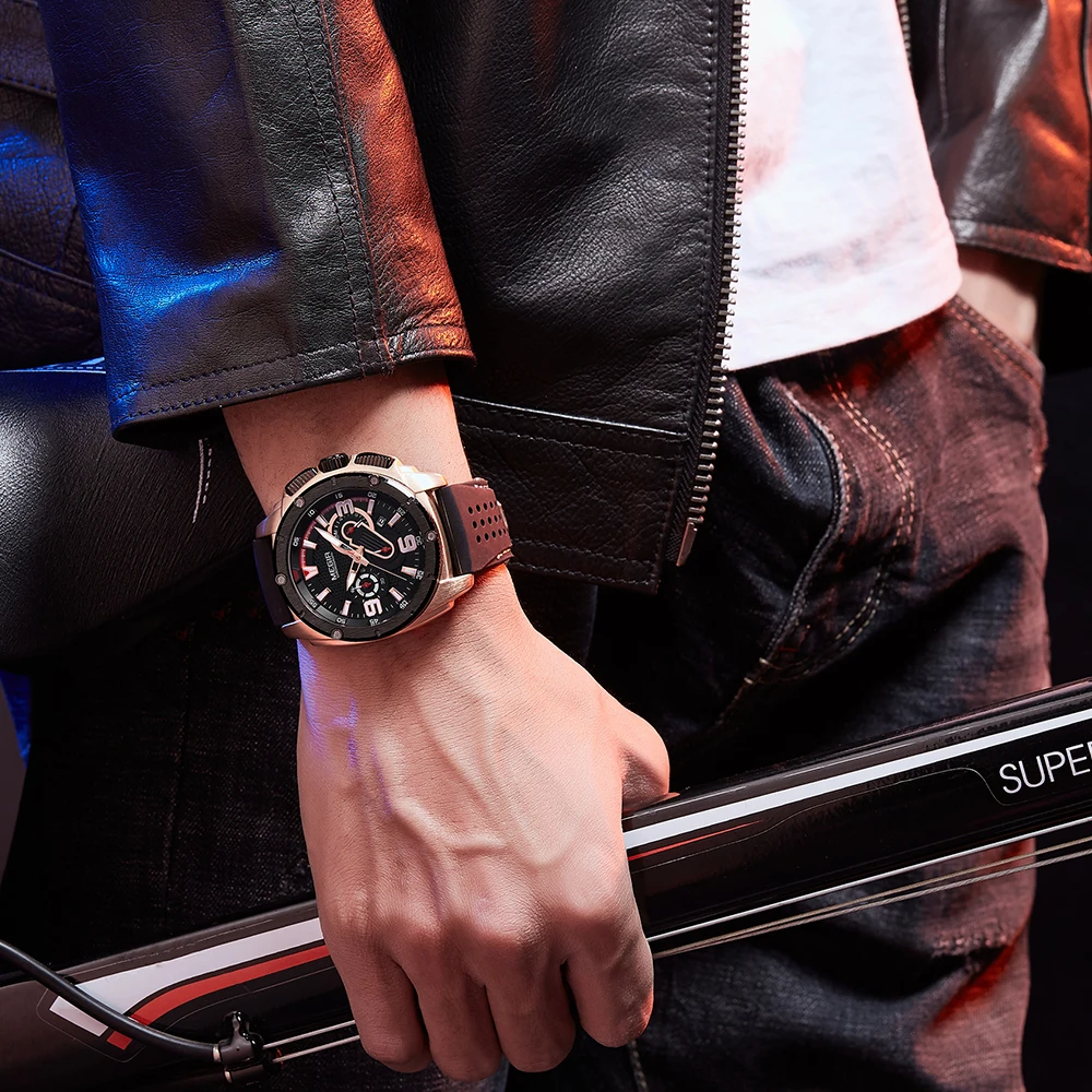 MEGIR черные спортивные часы для мужчин военные армейские Мужские Силиконовые