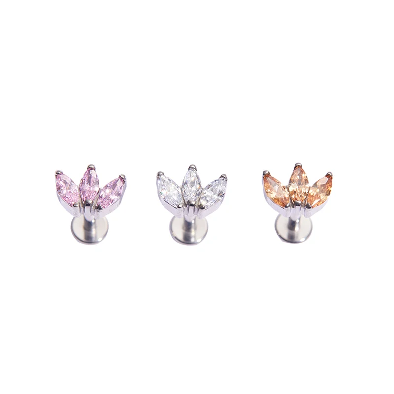 

Titanium Product Clover Internally Threaded Marquise Top Labret Lip Ring Tragus Piercing