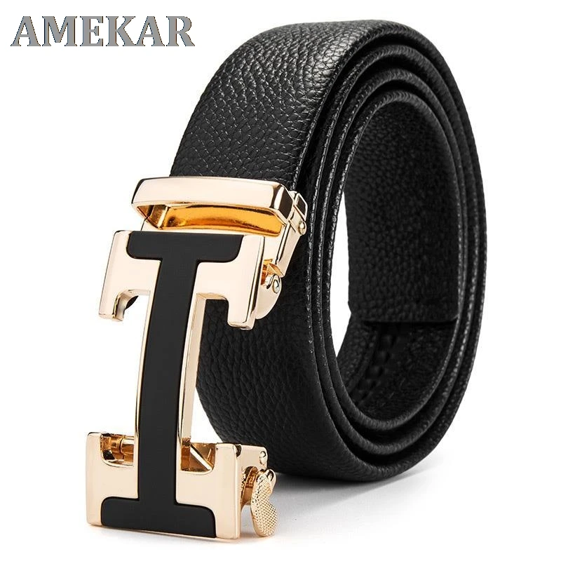 

Men's leather belt business belt fashion fashion belt alloy automatic buckle belt young fashion