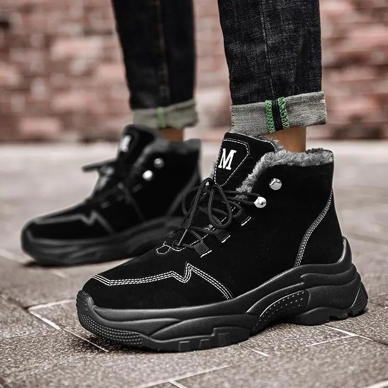 

Winter Men's Snow Boot Fashion Fur Warm Thicken Non-Slip Solid Color Shoes For Men Comfortable Outdoor Hiking Ankle Boot Sneaker