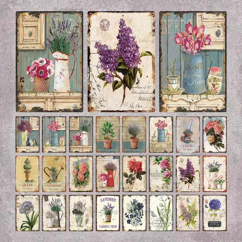 

Flower Vintage Tin Sign Home Decor Retro Shabby Chic Metal Sign Wall Decoration for Kitchen Yard Garden Flower Shop Iron Plates
