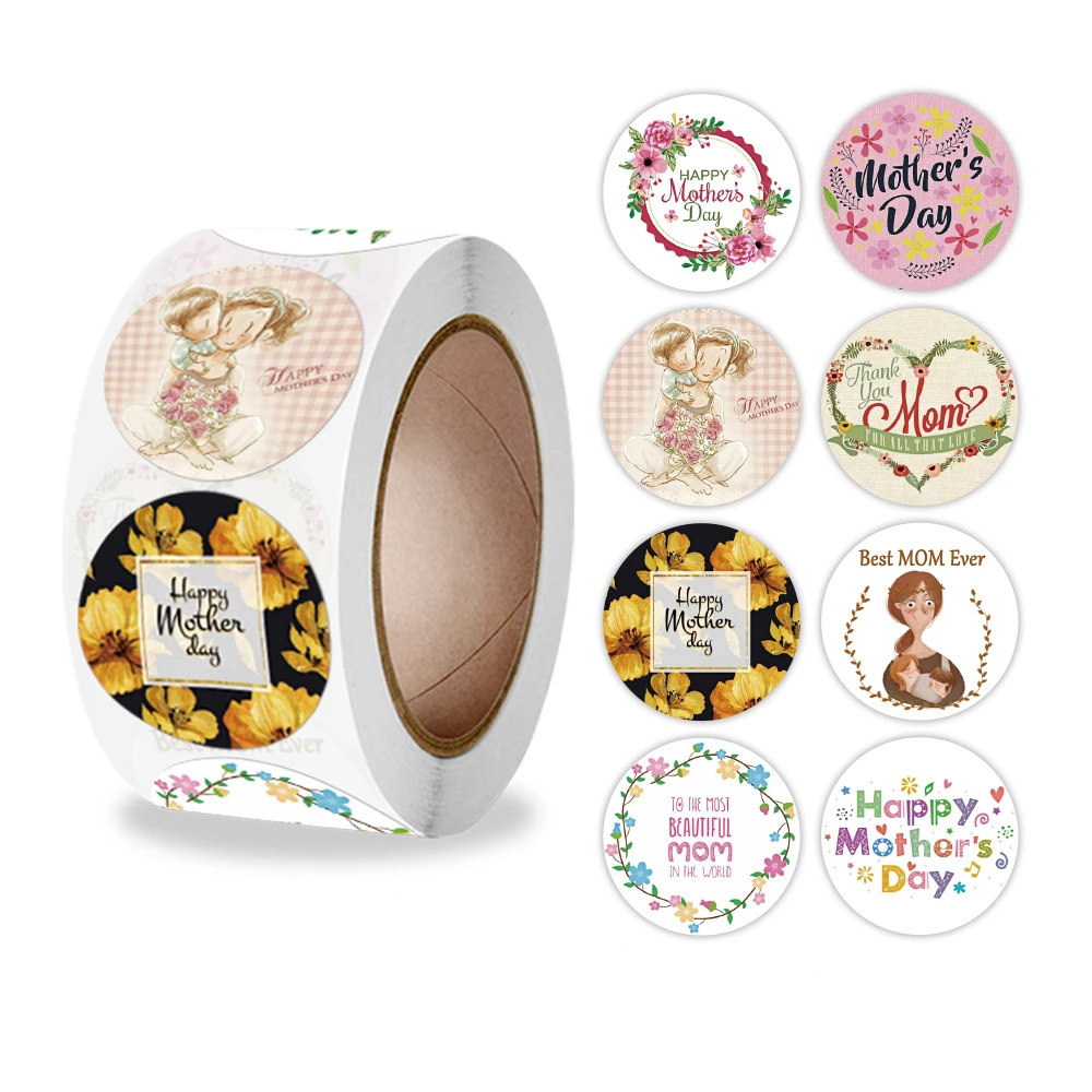 

1inch 500Pcs/Roll Happy Mothers' Day Thank You Stickers Labels for Small Business Gift Bags Card Package Envelope Party Wedding