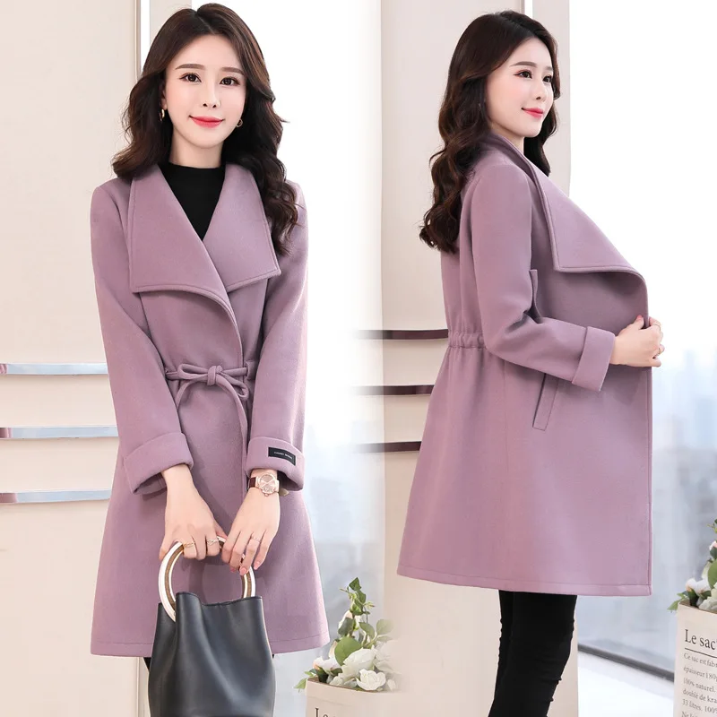 Женское зимнее пальто средней и длинной длины шерстяное модная экстравагантная