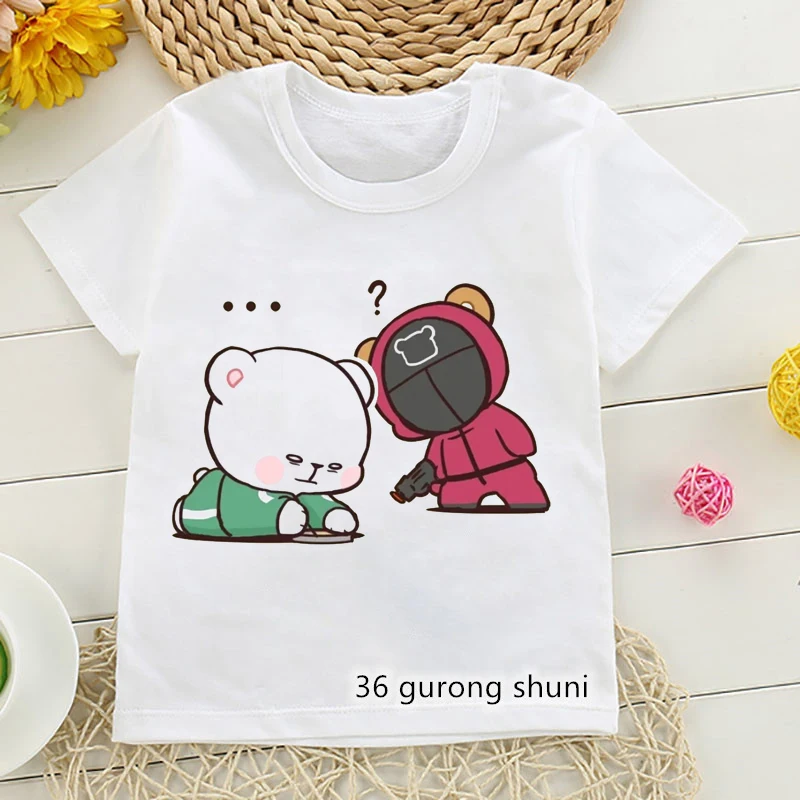 

Cute игра в кальмара Graphic Print Cartoon Squid Game T Shirt Boys Clothes White Tshirts Short Sleeve T-shirts Tees Top