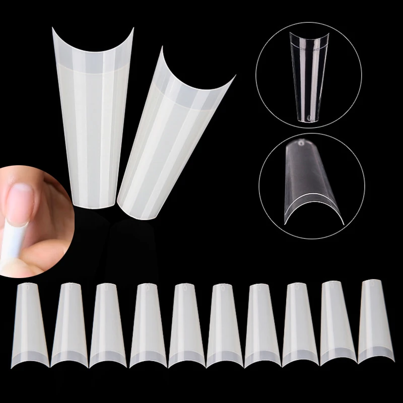 

500Pcs/Bag 10 Sizes Nail Tips French Coffin Fake Nails Half Cover Nails Clear/Natural Flat Shape Acrylic Nails False Nails