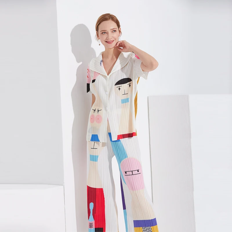 Miyake плиссированный комплект из двух предметов летняя женская рубашка с