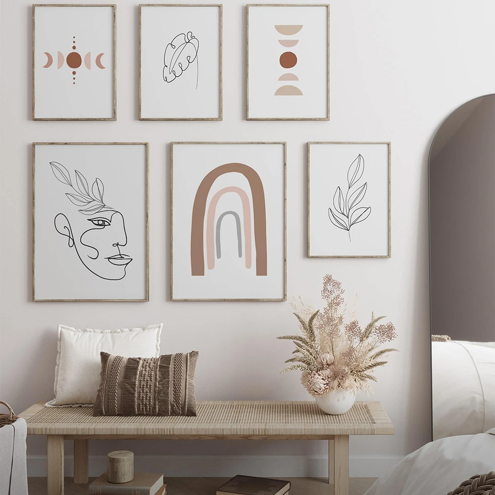 

Boho Abstract Geometric Sun Rising Rainbow Canvas Painting Face Wall Art Pictures Posters Print Interior Living Room Home Decor