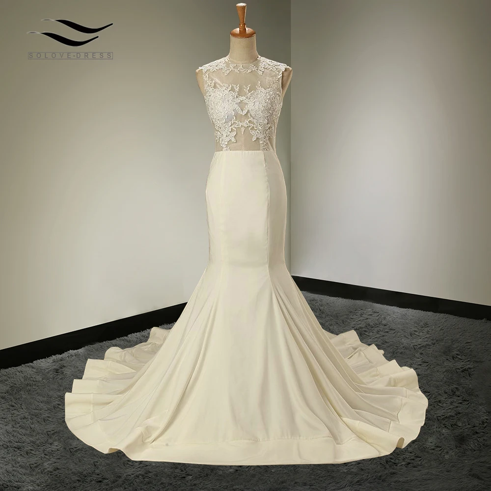 

Женское свадебное платье с юбкой годе, длинное платье с круглым вырезом и шлейфом, свадебное платье на молнии, реальные фото на заказ