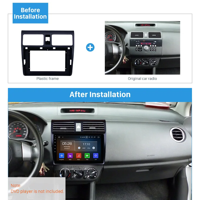 Автомобильная рама Harfey 2din Fascia черная без зазора 10 1 дюйма для 2009 SUZUKI SWIFT комплект