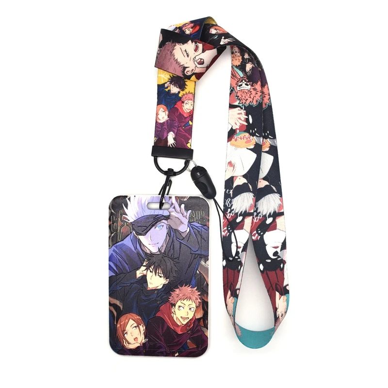 

Anime Jujutsu Kaisen Comic Figures Card Holder Push-pull Lock Protect Case for Student ID Bus Cards with Detachable Lanyard