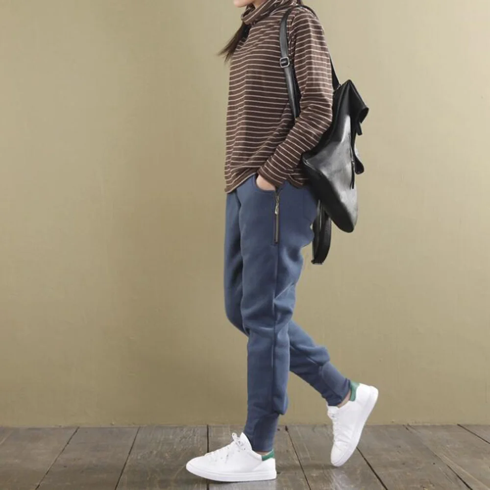 Runback хлопок полиэстер молния женские теплые Слаксы толстые флисовые брюки