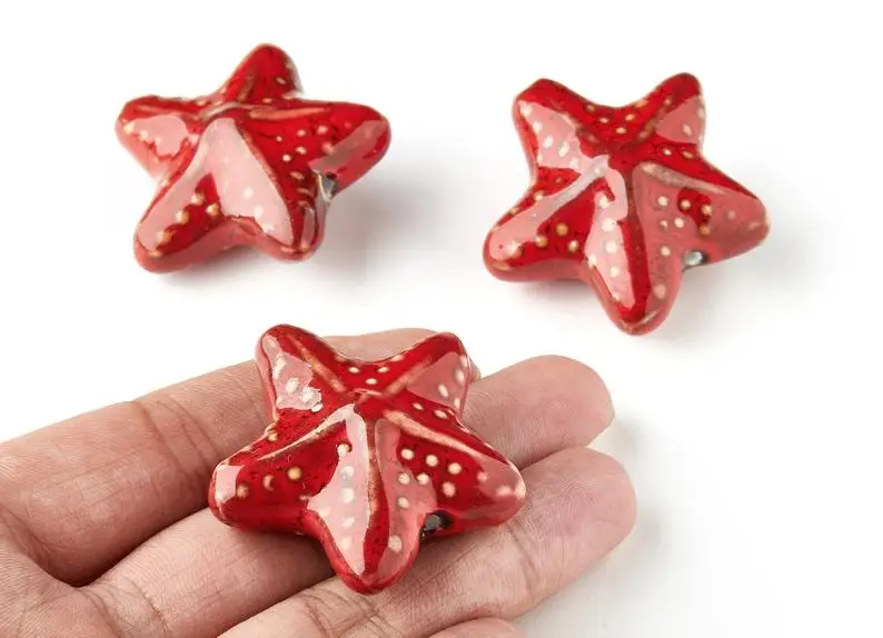 

Glazed Ceramic Star Beads - Carved Beads - Handmade Beads - Necklace Beads - 2Pcs/Lot - 41.84x41.84x17.54mm - NS1029