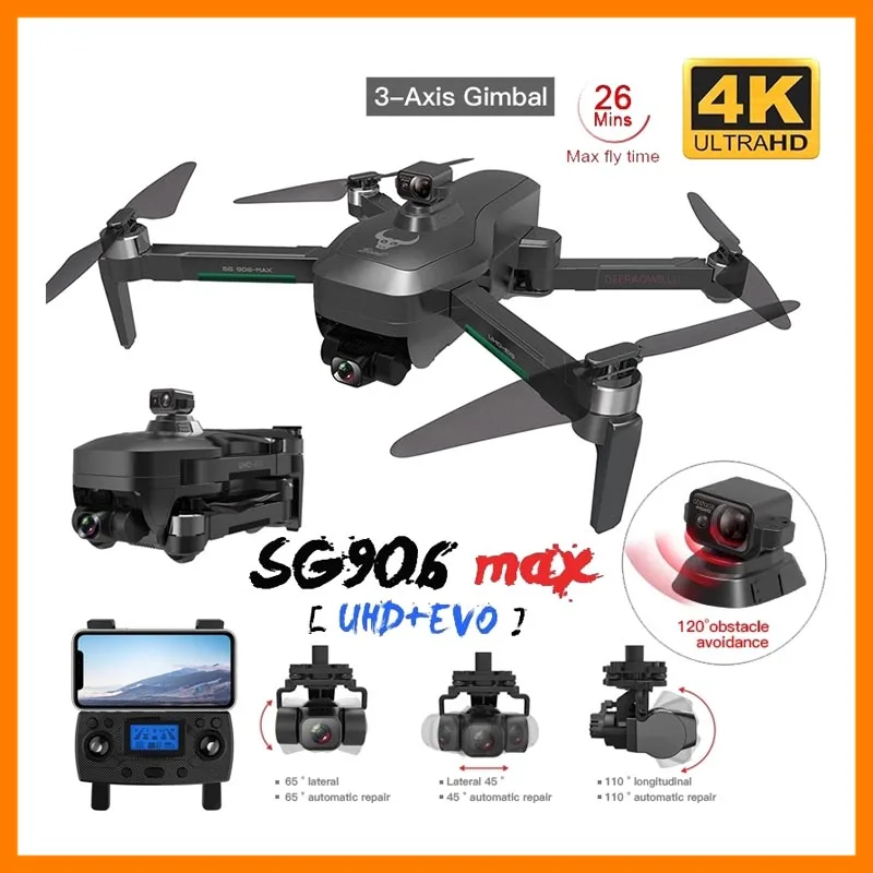 

2020 NEW SG906 Max Drone 4k HD Mechanical Gimbal Camera 5G Wifi Gps System Supports TF Card Drones Distance 1.2km Flight 26 Min