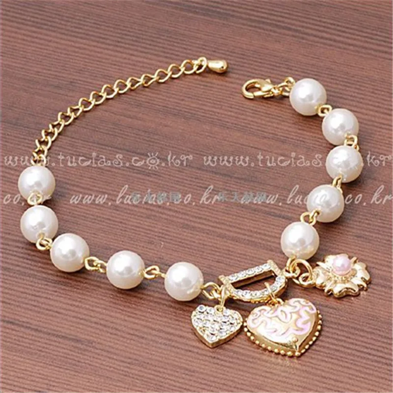 Женский браслет с бусинами, милый браслет с искусственным жемчугом и кристаллами, ювелирное украшение для девушек и женщин, 2020