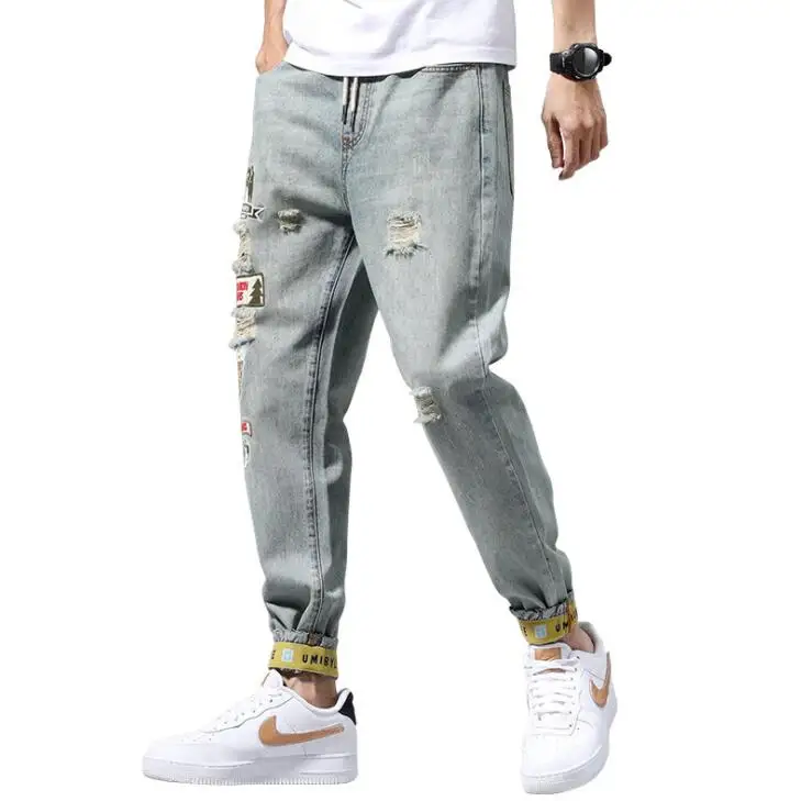 Tattered patch jeans men's джинсы loose-fit trousers blue джинсы для мужчин fashion trendy pants spring and summer new