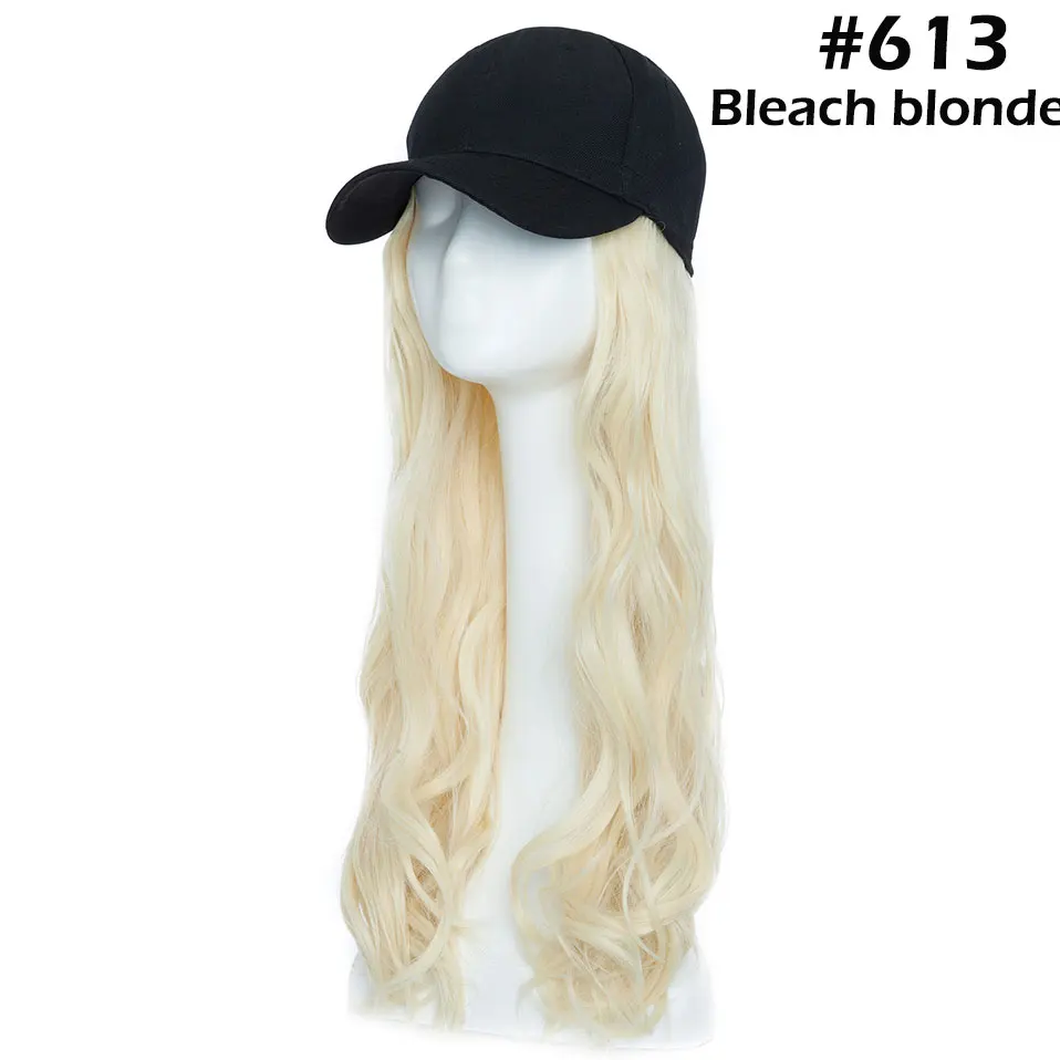 bleach blonde Snoilite 1" волнистая бейсбольная кепка для волос удлиняющие синтетические волосы с черной кепкой интегрированная шапка с волосами для волос стиль девушки волос - Цвет: bleach blonde