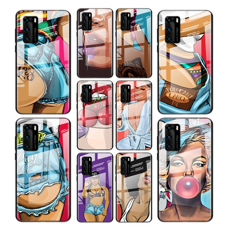 

Tempered Glass Cover Sexy big girl art For Huawei P40 P30 P20 P10 Pro Plus Lite 5G 2019 Shockproof Shell Phone Case