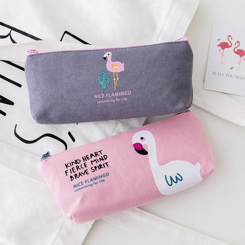 Cute animals flamingos Pencil stationery Bag papelaria canvas Case material escolor school supplies | Канцтовары для офиса и