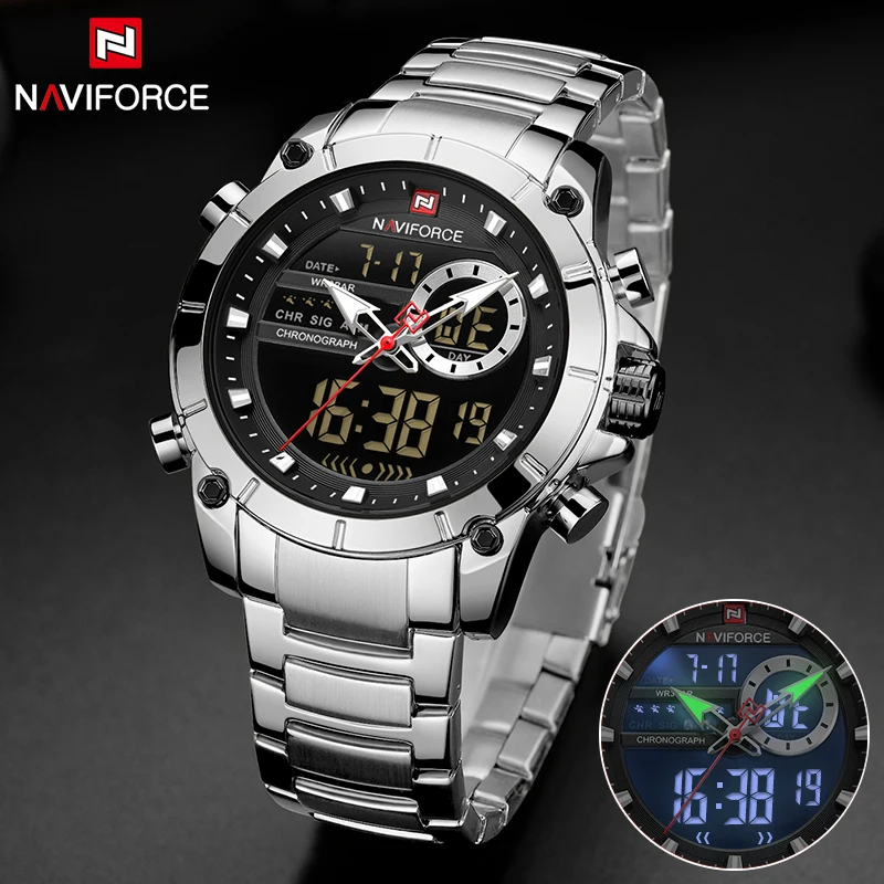Мужские часы NAVIFORCE 9163 военные спортивные наручные из нержавеющей стали