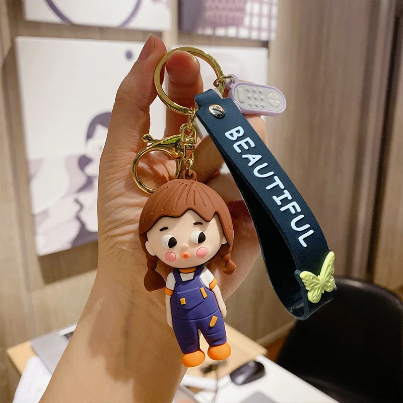 

12pcs Cute Girl with Two Pigtails Keychain Bulk Key Chain Gift for Women Car Bag Pendant Student Accessories Jewelry