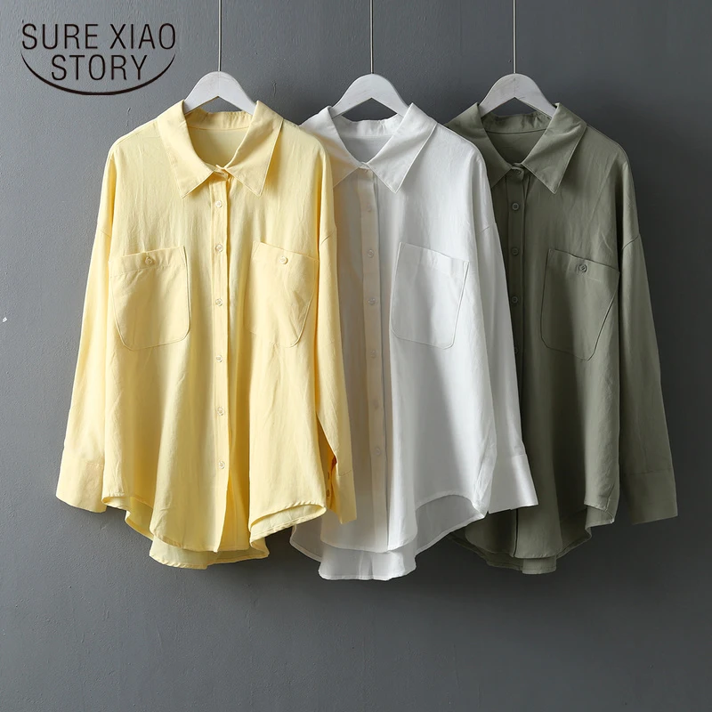 Белый Топы для женщин 2021 на осень-лето детская одежда с отложным воротником