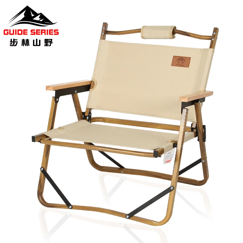 저렴한 휴대용 야외 접이식 의자 등받이 작은 말 의자 캠핑 비치 의자 가벼운 낚시 의자, 가벼운 나뭇결 알루미늄 브래킷
