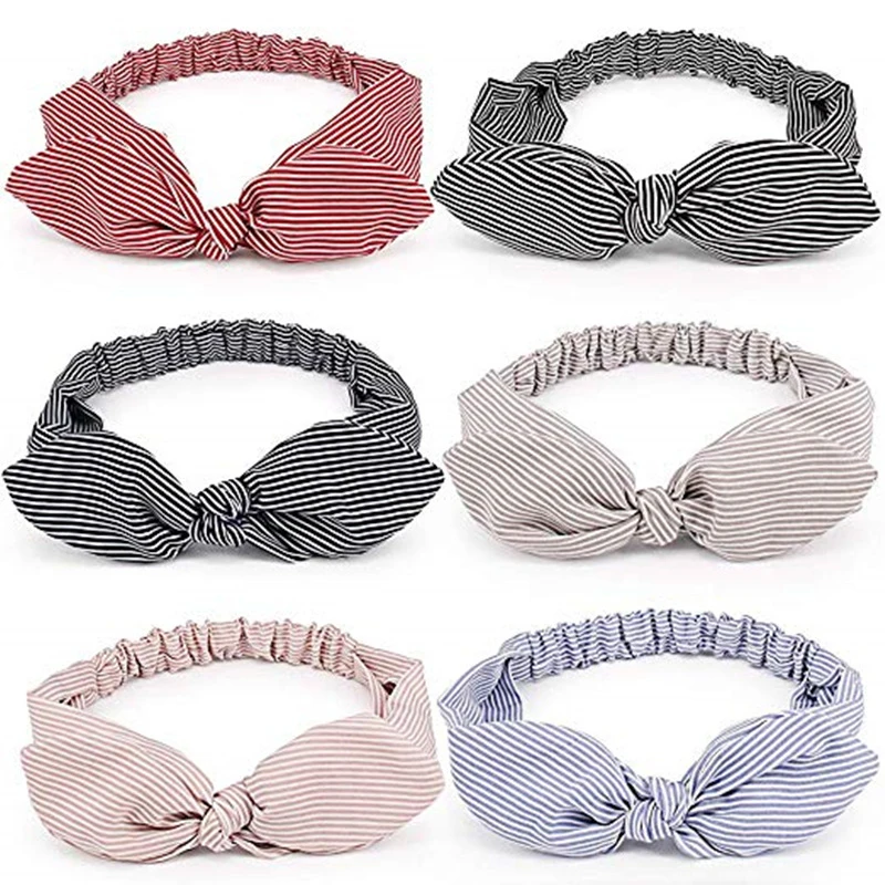 

Fashion Striped Print Rabbit Ears Headband For Women Elastic Hairband Bow Knotted Girls Turban Cute Hair Holder Hair Accessories