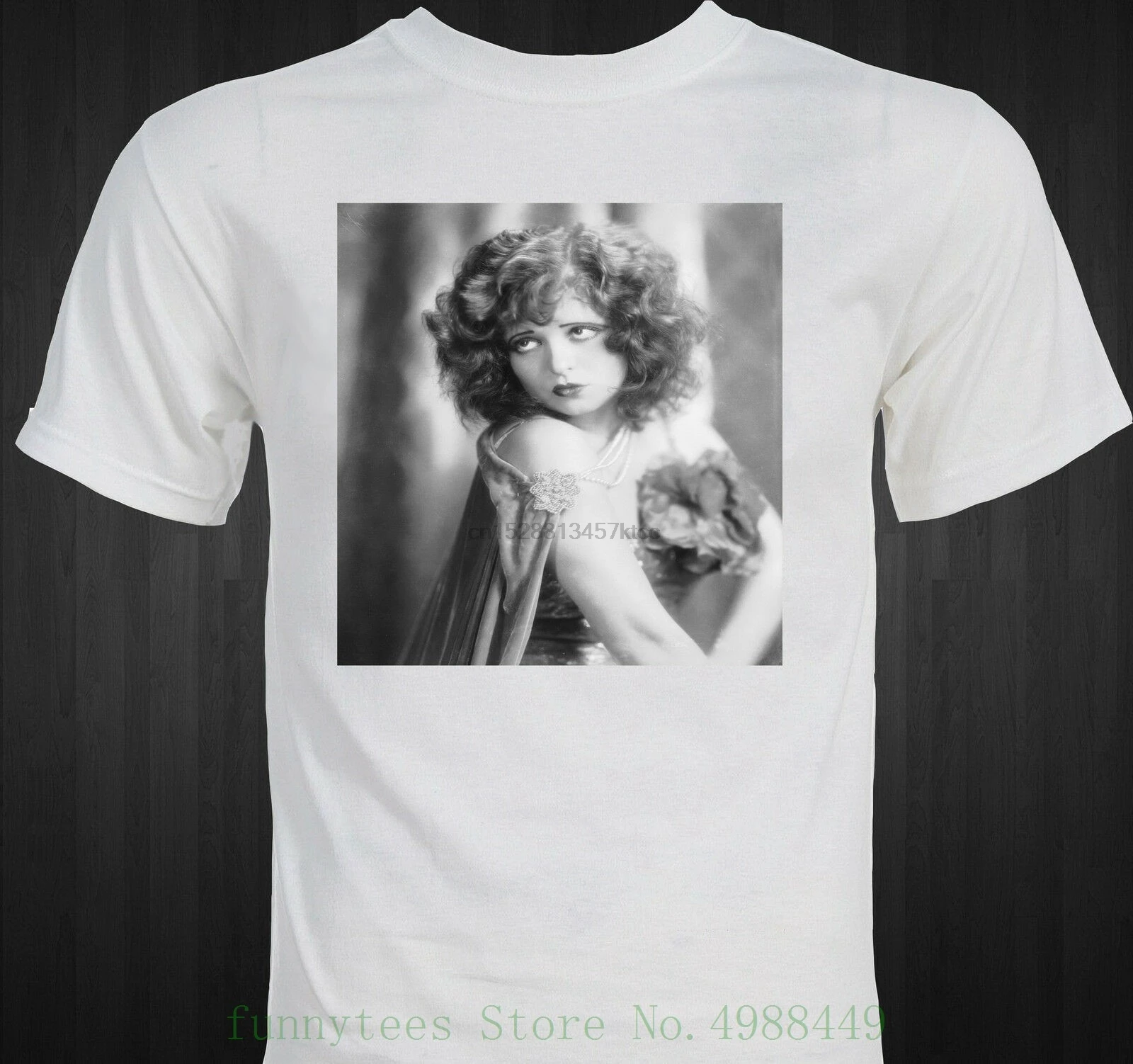Clara Bow Silent Movie Star Классическая футболка из 100% хлопка свободная с круглым вырезом