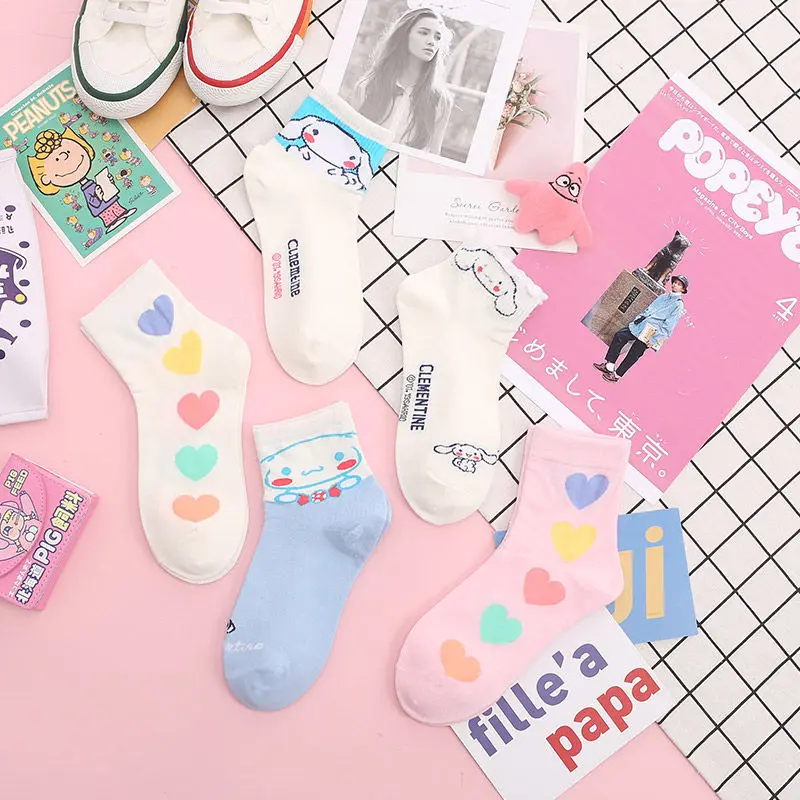 

Sfree 4Pairs Cute Cartoon Socks Female Tube Socks Ins Tide Korea Summer Thin Section Cinnamon Dog Girl Love All-Match Socks