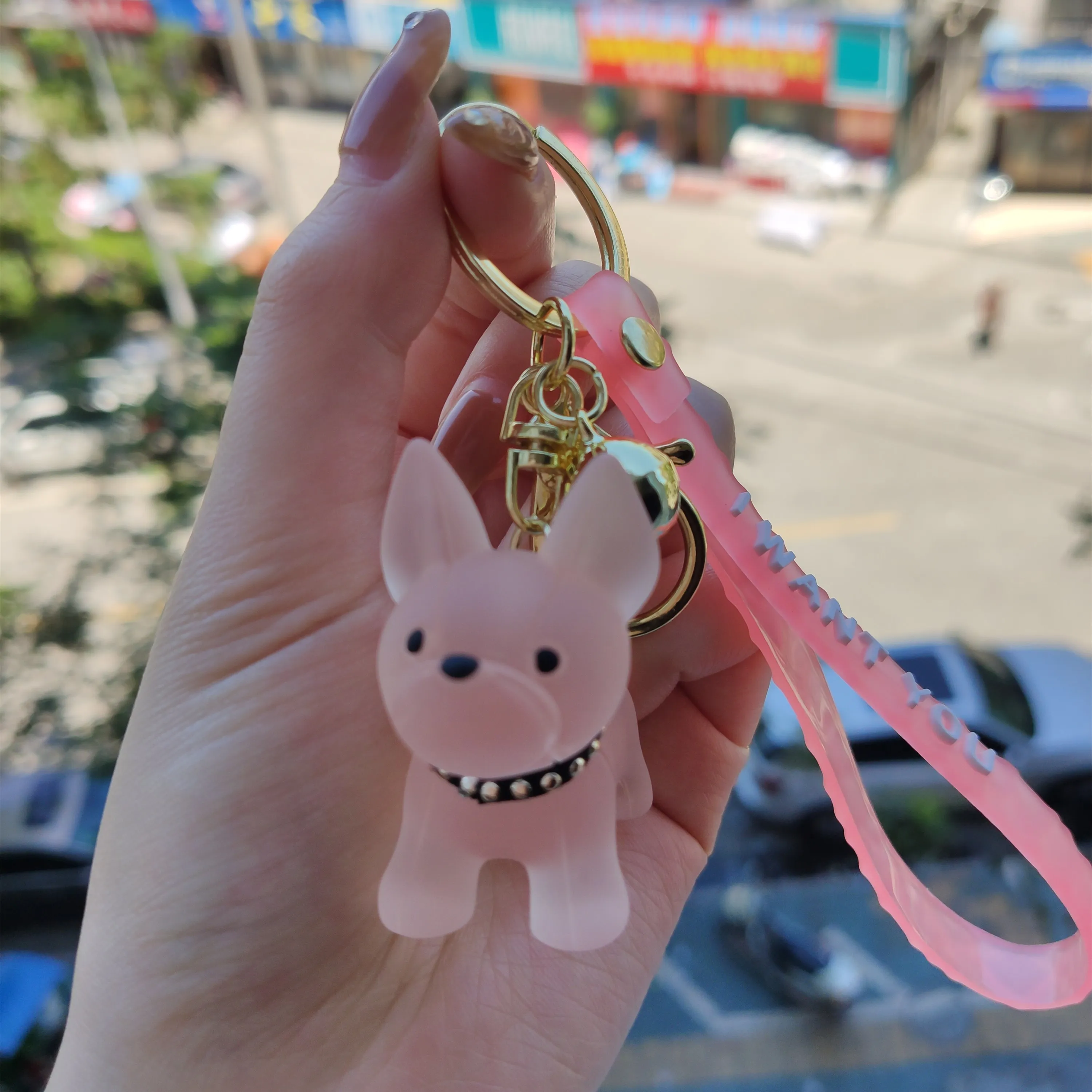 

2020 New Cartoon High Quality Method Fighting Dog Keychains Cute Bulldog Bag Key Ring Transparent Pendant Keychain Couple Gift