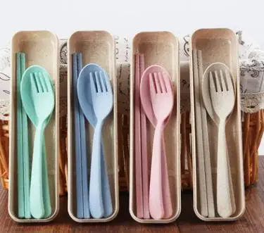 3 шт./компл. столовые приборы из пшеницы с коробкой соломенные портативные