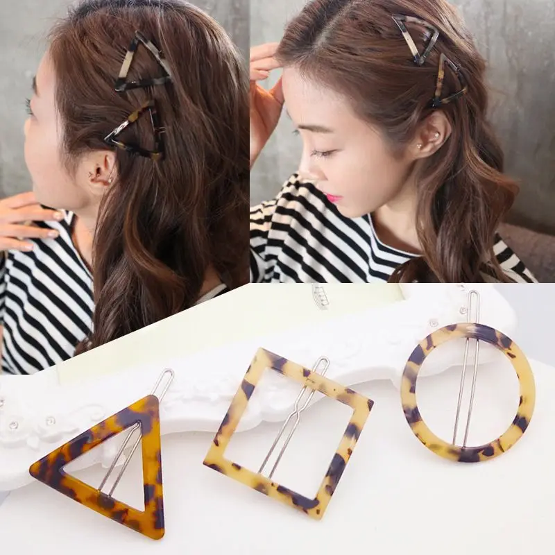 

Women's hair clip Korean Fashion Amber Leopard Heart Shaped Acrylic Hair Clips Geometric Round Triangular Hair Clip Accessories