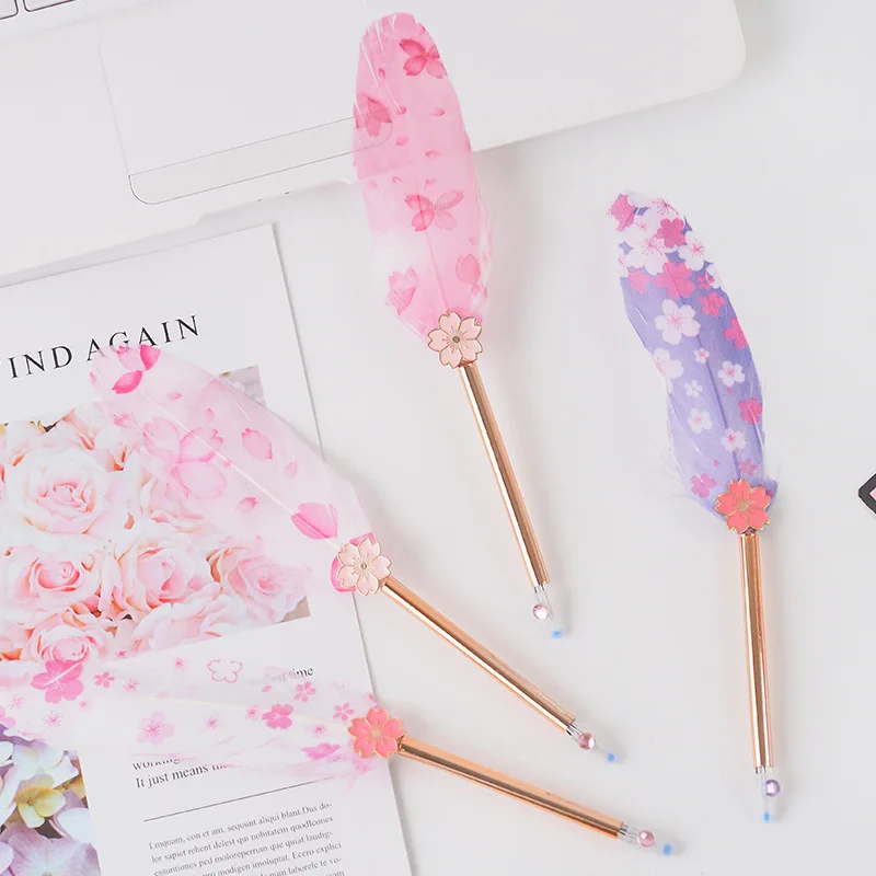 24PCS Cherry Ostrich Hair Quick Dry Gel Pens Girl Heart Creative Korean Stationery Kawaii School Supplies |