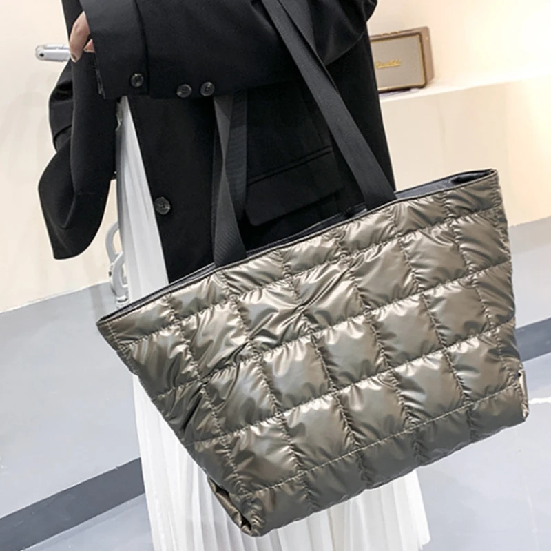 

Нейлоновая Женская клетчатая сумка, новинка зимы 2021, модная вместительная сумка-тоут из хлопка, сумка на плечо для дам