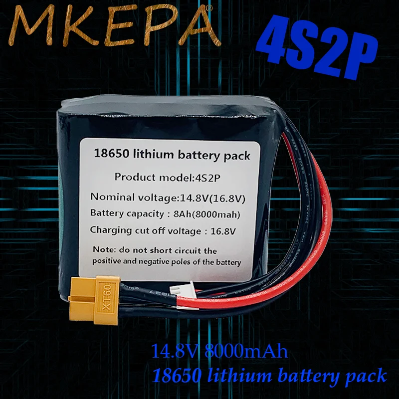

Latest 4S2P 14.8V 8000mAh 18650 Battery Pack High Capacity UAV Rechargeable Battery for Various RC Airplane Drone Quadrotor XT60