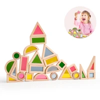24pcsset geometric wooden rainbow building blocks montessori children education shape and color cognitive senses preschool toys