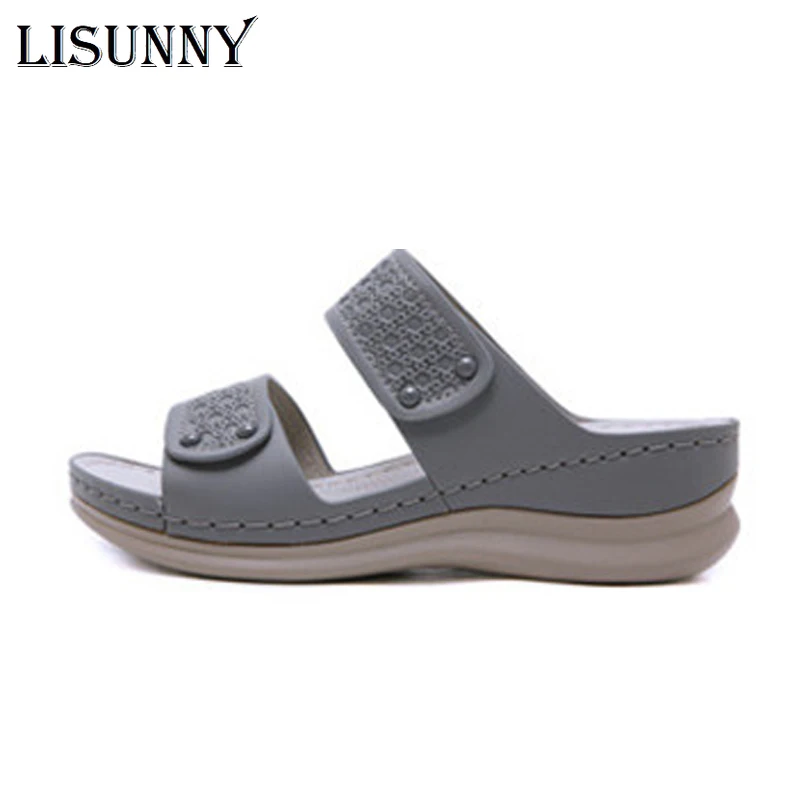 Модные женские сандалии LISUNNY большие размеры с толстой подошвой удобные тапочки
