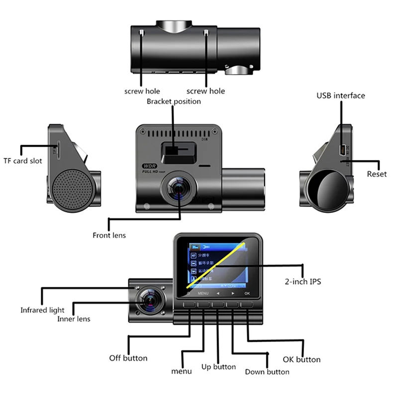 Автомобильный видеорегистратор с двумя объективами GPS камера WDR 1080P регистратор